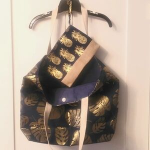 Unknown- Gifted - Navy & Gold cotton tote bag with zippered wristlet